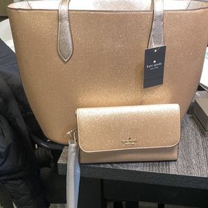 Gold Kate spade tote bag and wallet/clutch never used tags still on